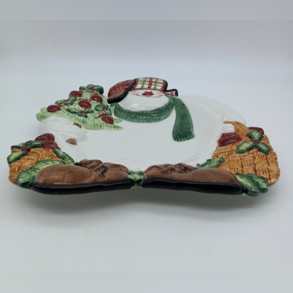 Vintage Fitz and Floyd Ceramic Apple Christmas Tree Snowman Canapé Plate - Picture 2 of 6